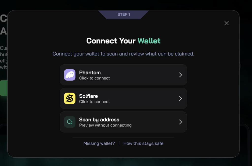 scan Solana wallet for reclaimable SOL