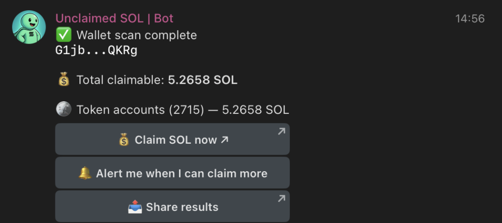 claim sol telegram scan