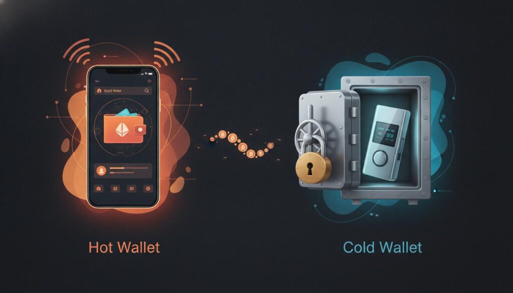 Hot wallet vs cold wallet comparison to keep Solana wallet safe